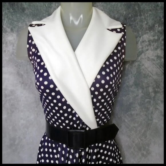 Vintage Polka Dot Jersey Fit Flare Summer Dress AND Belt - Slinky Jersey Knit - Picture 8 of 14
